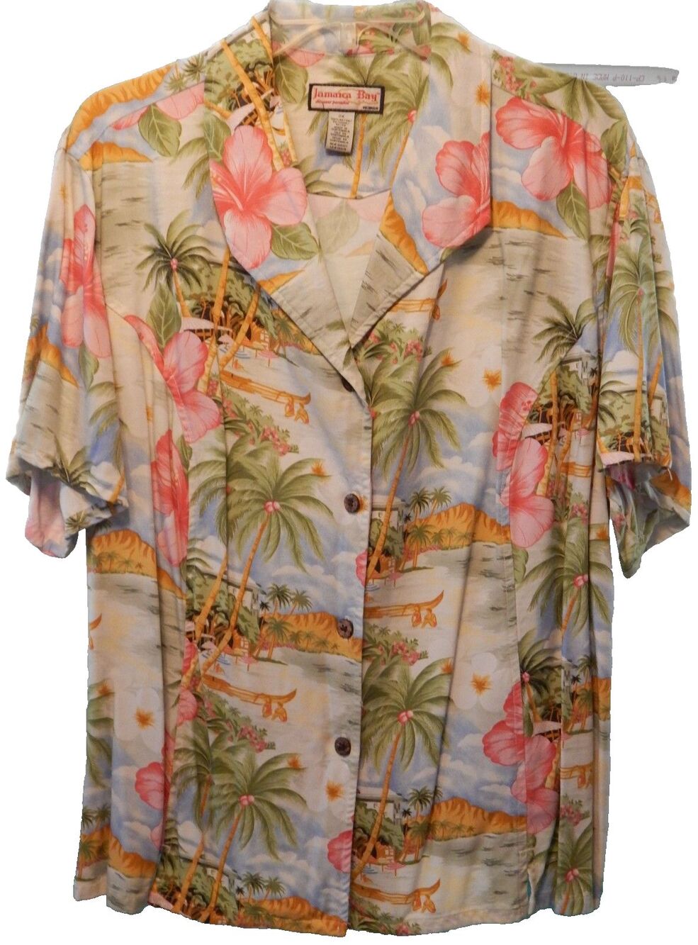 Vintage Jamaica Bay Woman's Size 2X Hawaiian Shirt Floral Color POPS Excellent